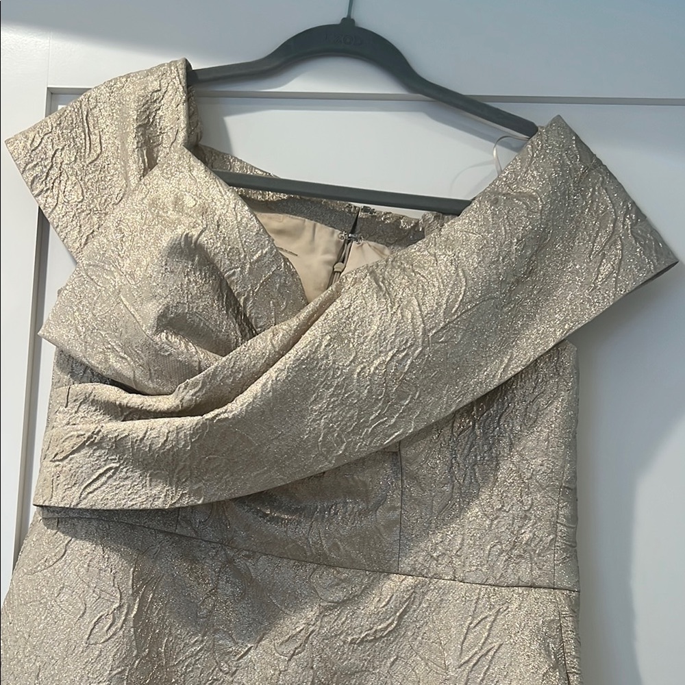 Teri Jon Asymmetrical Ruffled Gold Gown - Picture 4 of 6